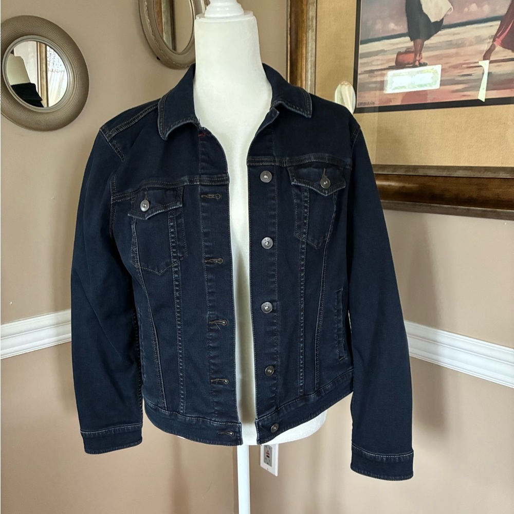 Women's Dark Navy Denim Jacket - Classic Button Front